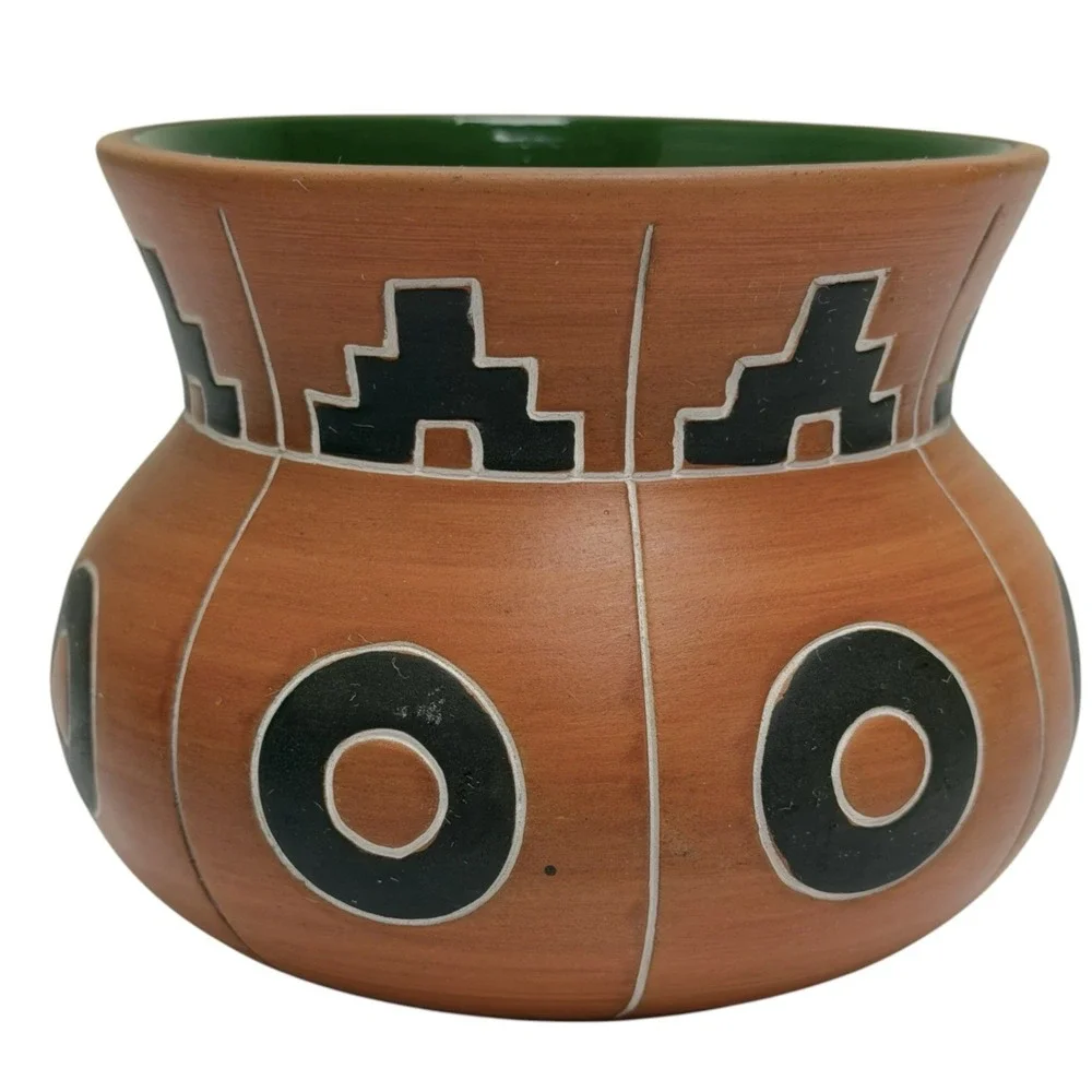 Vintage 1998 Handmade Aztec Acapulco‎ Mexico Pottery Vase Signed and Dated